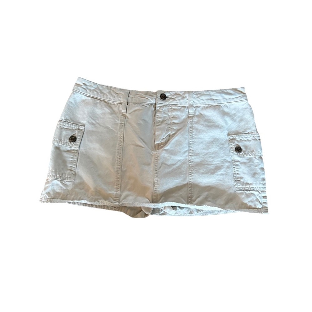 Vintage Old Navy Y2K 2004 Cargo Micro Mini Skirt Khaki Light Beige Size 10 34"